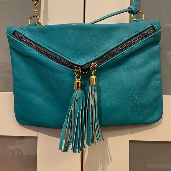 Teal tassel crossbody/clutch from Florence, Italy - Picture 2 of 12